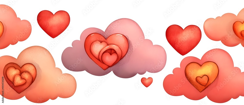 Aufkleber soft whimsical watercolor hearts intertwined in a warm glowing light gradient backdrop creating a se