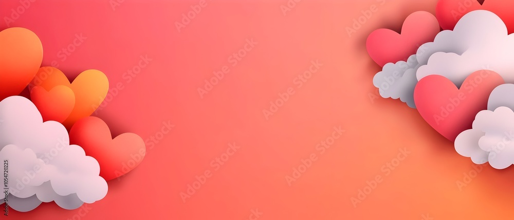 Poster soft watercolor clouds with intertwined hearts glowing in warm hues on a light gradient background t