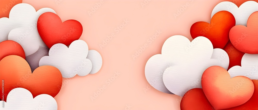 Aufkleber Soft dreamy watercolor clouds with intertwined hearts glowing in a warm light gradient background creating a sentimental and romantic Valentine s Day atmosphere