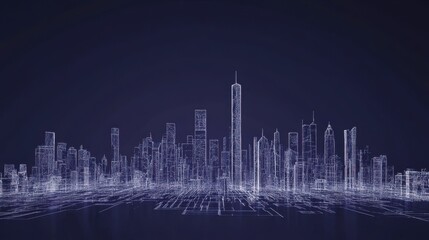 Naklejka premium Generative AI lines tracing the contours of a futuristic city skyline