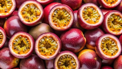 Close-up texture background of a whole passion fruit , passion fruit, close-up, texture, background, tropical, exotic, fresh