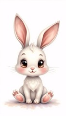 Fototapeta premium Adorable White Bunny with Pink Ears Sitting Sweetly