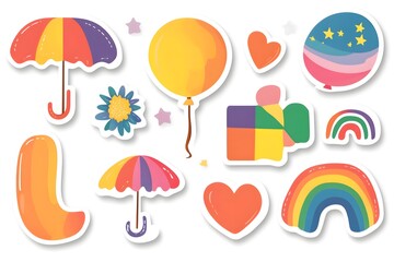 Happy Pride LGBTQ element set. LGBTQ community symbols with star, speech bubbles, flower, heart. Elements illustrated for pride month, bisexual, transgender, gender equality, sticker, rights concept.