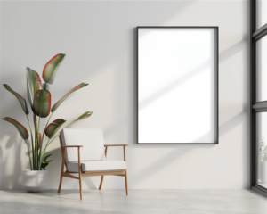Mock up poster or photo frame on the wall with minimalist room part 6