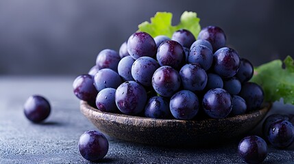 Closeup of a lush vibrant cluster of fresh purple grapes bursting with a rich resveratrol essence highlighting their natural beauty nutritional value and versatility as a healthy