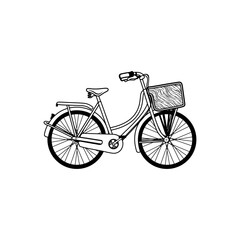 Fototapeta premium mini bike with front basket side view black and white vector line art