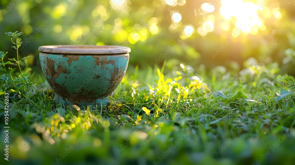 Aufkleber sustainable sanitation in nature toilet bowl placed amid lush grassy landscape with soft sunlight an