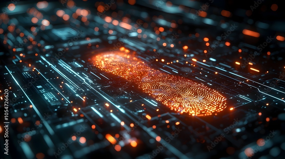 Poster Sleek and futuristic digital security interface featuring layered holograms biometric scanning technology and advanced data visualization for secure access control and identity verification