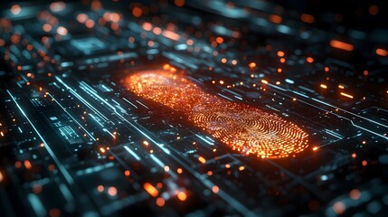 Sleek and futuristic digital security interface featuring layered holograms biometric scanning technology and advanced data visualization for secure access control and identity verification