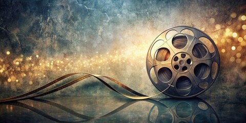 Obraz premium Continuous Line Art of Retro Film Reel and Tape - Conceptual Photography for Cinema Lovers, Vintage Movie Aesthetics, Artistic Representation of Film History