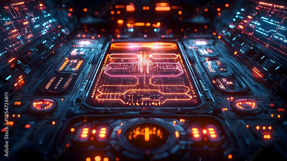 Poster Glowing encrypted pathways with neon elements advanced tech user interface and a futuristic matrix design showcasing a conceptual high tech digital landscape