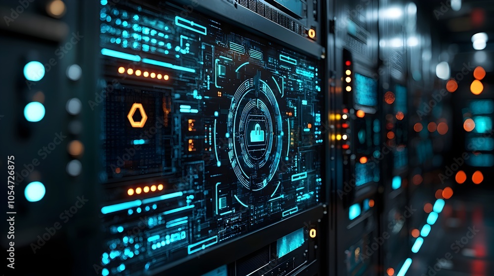 Aufkleber Futuristic digital interface displaying intricate layers of cybersecurity protocols data protection systems and firewall defenses