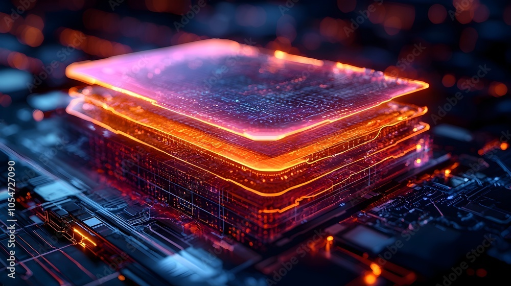 Aufkleber Futuristic visualization of a robust cybersecurity system featuring intricate layers of data encryption and advanced holographic firewall to protect sensitive digital information and infrastructure