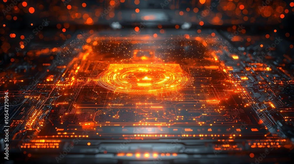 Poster Cybersecurity system visualization with layers of data encryption and holographic firewall for secure digital communication and network protection