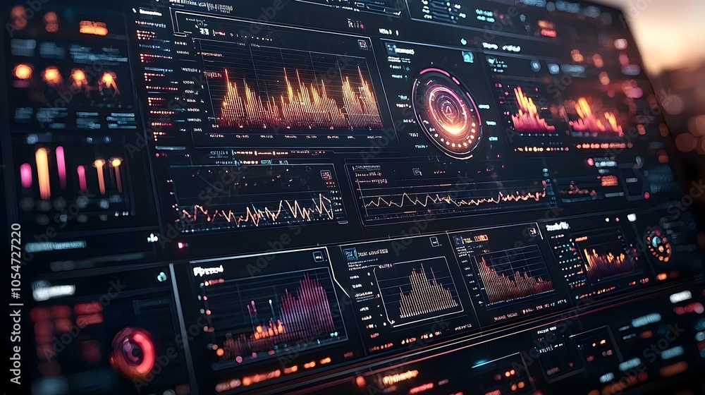 Aufkleber Futuristic Network Security Dashboard Displaying Advanced Protocols Encrypted Signals and Comprehensive Data Protection Systems