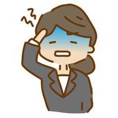 頭を抱えるゆるくて可愛いスーツの女性