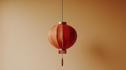 Fototapeta premium Minimalist Chinese New Year design, single red lantern hanging against a blank, warm beige background, elegant and isolated for versatile use