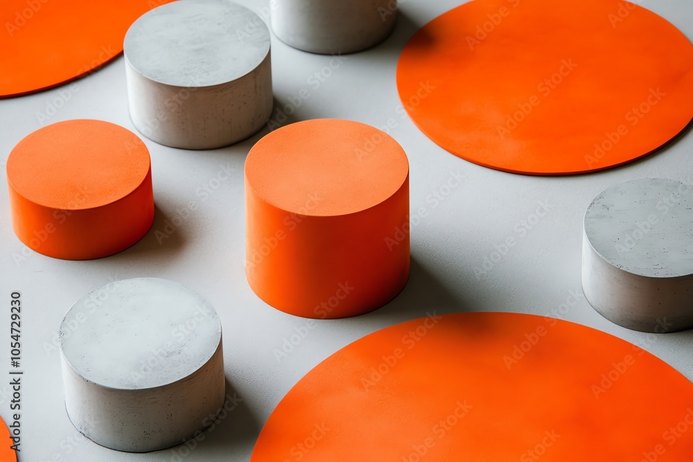 Aufkleber abstract background with orange and grey cylinders and circles on a white surface.