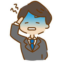 頭を抱えるゆるくて可愛いスーツの男性