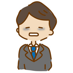 目の下にクマができているゆるくて可愛いスーツの男性