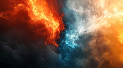An abstract image of fire and ice clashing. the image symbolizes the duality of nature, the battle between good and evil, and the opposing forces of heat and cold. Fire and Ice Battle. Illustration