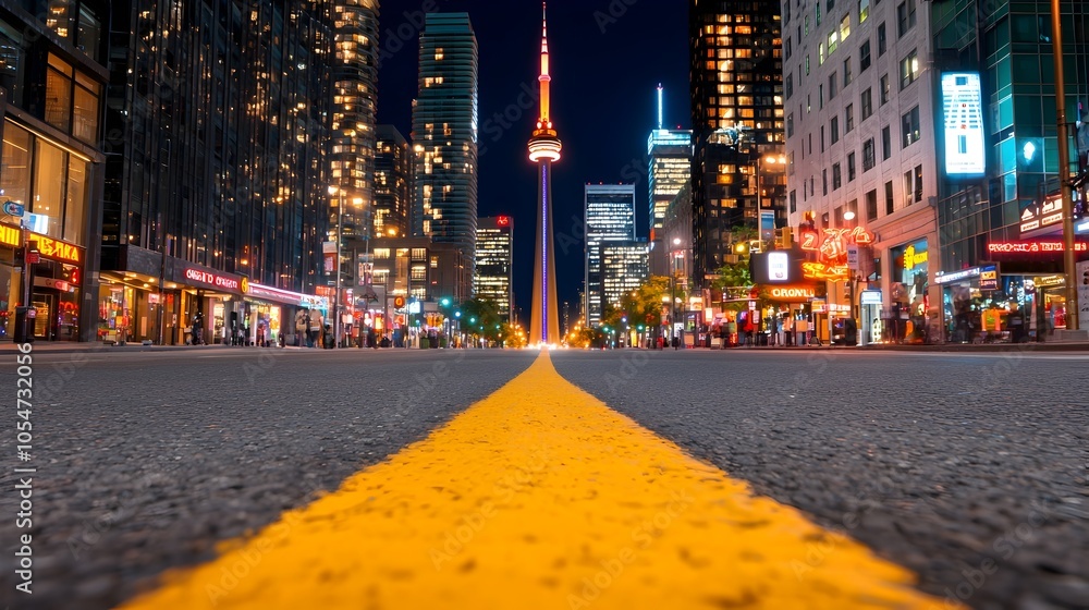 Aufkleber captivating nighttime cityscapes with towering skyscrapers neon lit windows and a lively street scen