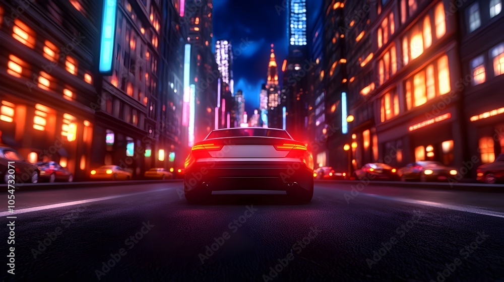 Aufkleber captivating neon lit urban nightscape with towering skyscrapers bright windows and a vibrant citysca