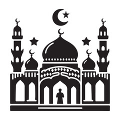 Elegant Mosque Silhouette Vector Illustration on White Background – Islamic Architecture Art