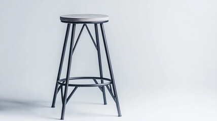 Minimalist metal industrial stool with sleek design, perfect for modern interiors. Its sturdy frame and simple aesthetic make it versatile addition to any space