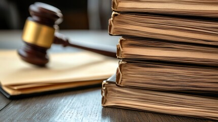 Legal Documents with Gavel on Wooden Table