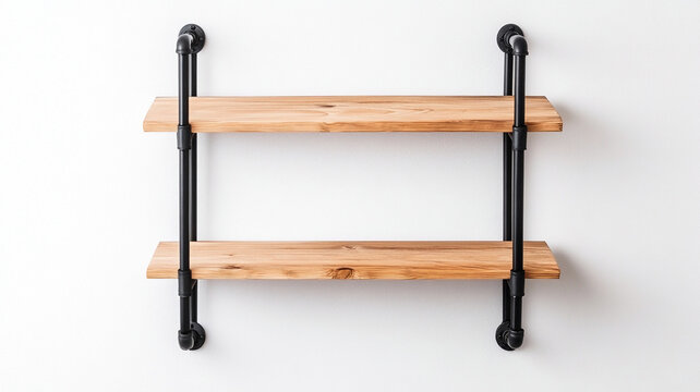 Industrial pipe shelf unit with wooden planks, featuring modern design that combines functionality and style. Perfect for home or office decor, adding rustic touch