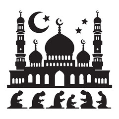 Elegant Mosque Silhouette Vector Illustration on White Background – Islamic Architecture Art