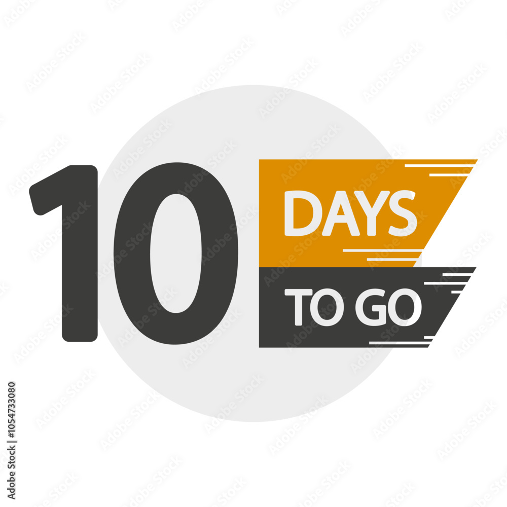 Poster countdown number ten. bold 10 days to go. vector black and yellow reminder. time countdown symbol.