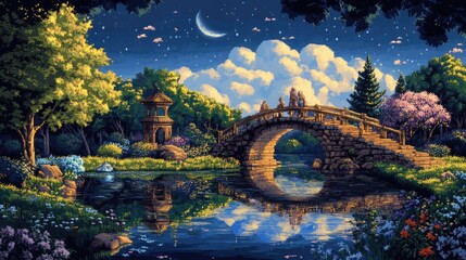 Graphic mosaic - pixel art, playful minimalism, colorful blocks form detailed compositions, combining simplicity and innovation, evoking spirit of classic gaming, abstract digital expression.