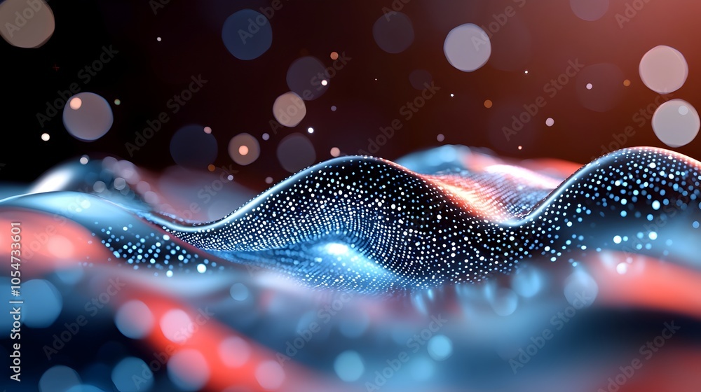 Poster Sleek Digital Network Flow Tech Inspired Abstract Background Featuring Interconnected Patterns Shapes and Data Visualization Elements Suitable for Science Education and Technology Concepts