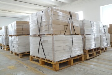 Some boxes of different sizes on pallets where everything looks very clean, all prepare for delivery
