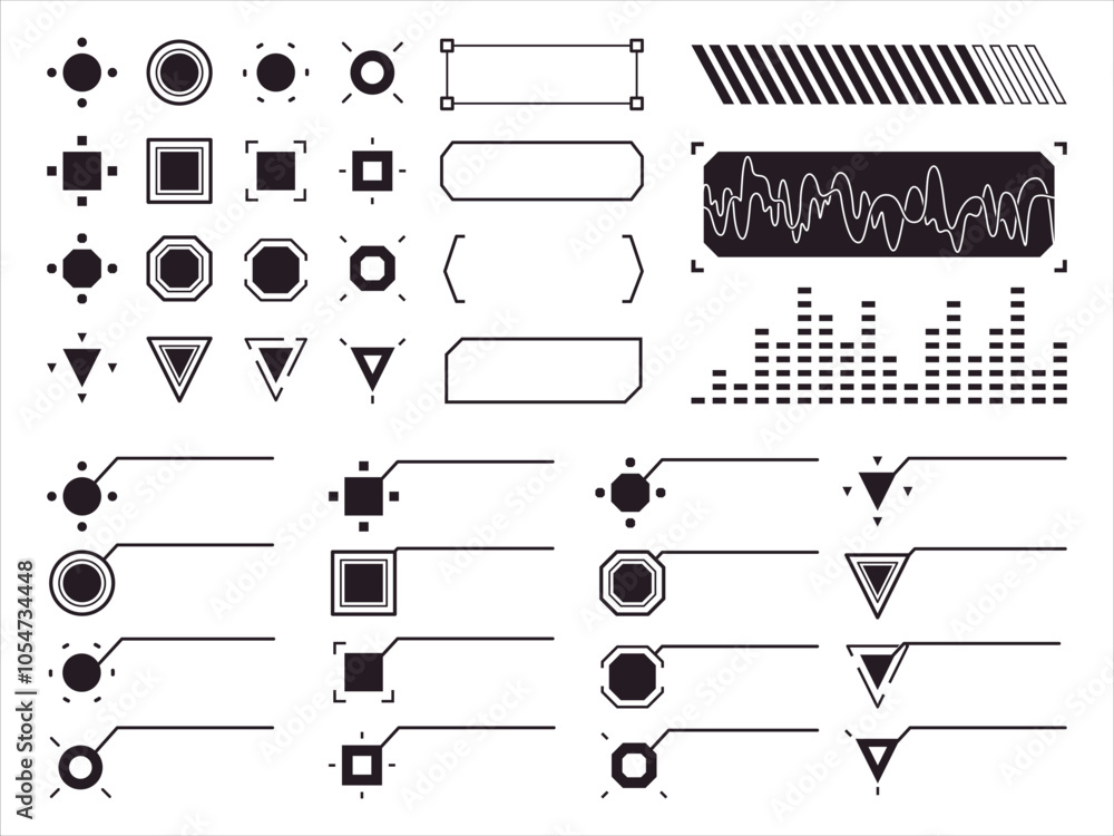 Poster hud elements head-up display ornament abstract triangle square circle shapes modern geometric cybers