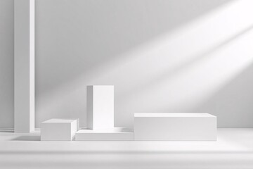 Minimalist White Platform with Geometric Shapes for Product Display
