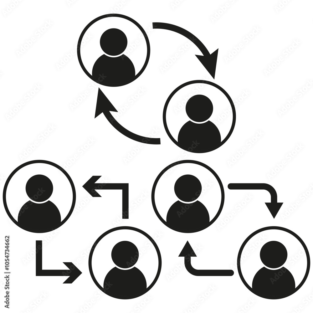 Poster flowchart icon. circular arrows. human icons network. process vector diagram.