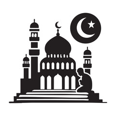 Elegant Mosque Silhouette Vector Illustration on White Background – Islamic Architecture Art
