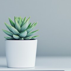 A succulent plant in a white pot on a minimalist background.