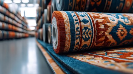 Rolled Up Oriental Rugs in Retail Store Display