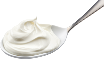 Sour cream in spoon on transparent background