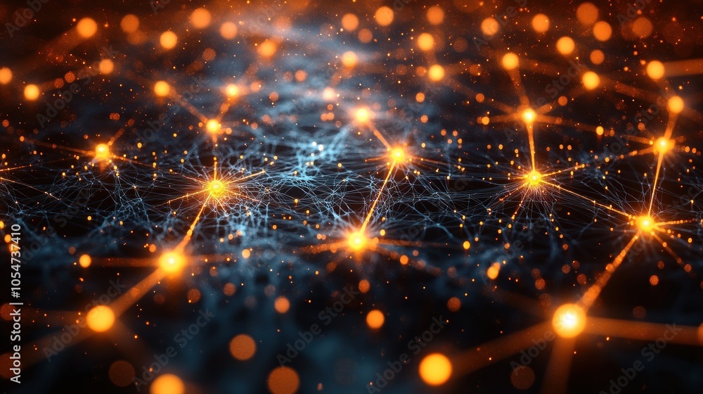 Aufkleber abstract digital network with glowing nodes and connections.
