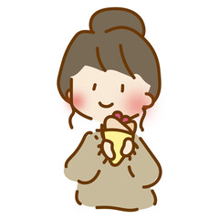 クレープを持っているゆるくて可愛い女の子