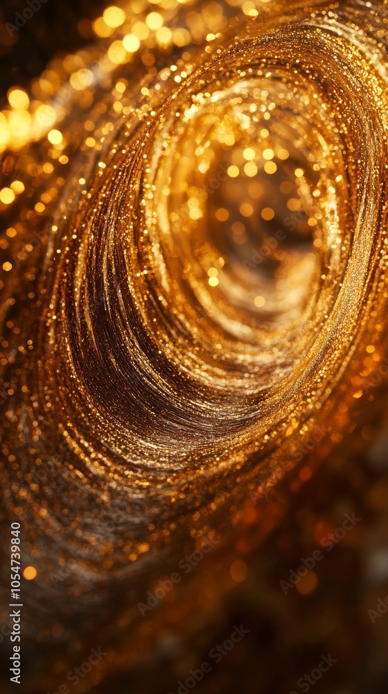 Poster golden glitter swirl with bokeh effect, abstract design. luxury and sparkle concept