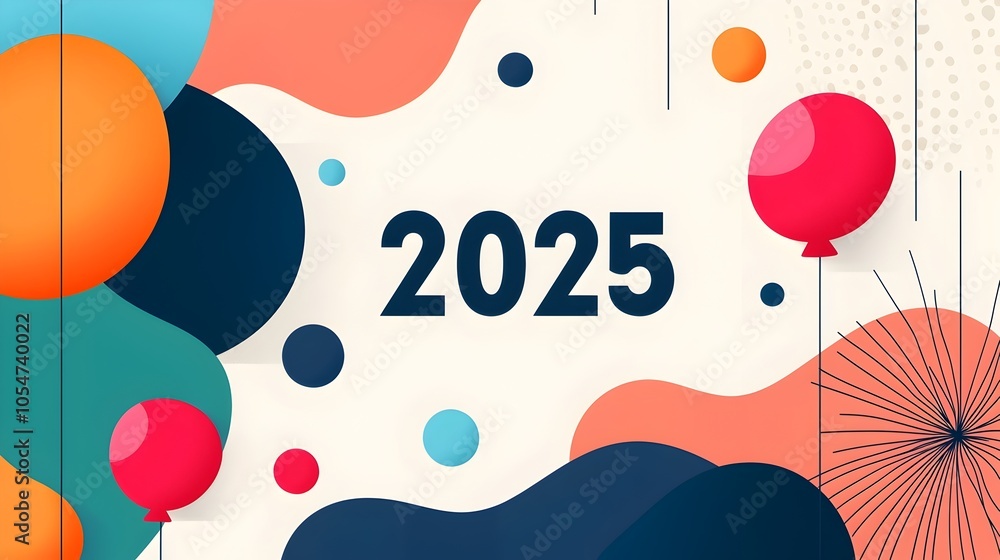 Aufkleber elegant and sophisticated new year 2025 design featuring a curvy font paired with subtle line art of
