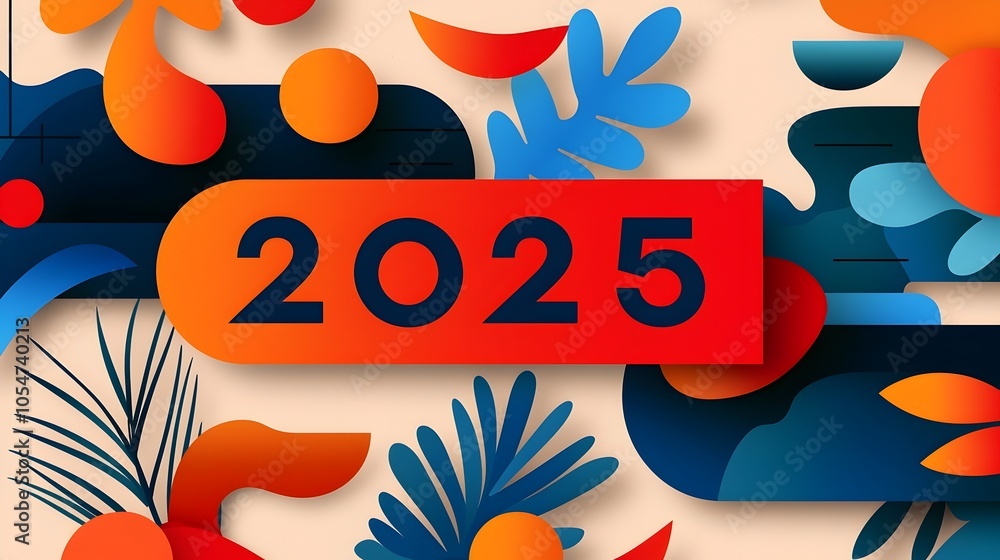 Poster Sleek and sophisticated New Year 2025 background with a minimal line art design of festive elements like ribbons and confetti