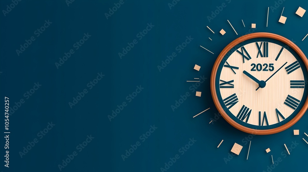 Leinwandbilder minimalist 2025 design with a font integrated with a clean line art of a clock striking midnight cre