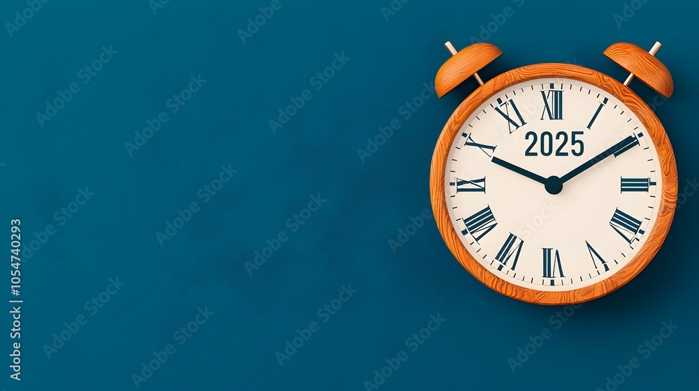 Aufkleber stylish minimalist design featuring a sleek clock striking midnight with the year 2025 in an font le